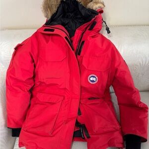 Red Winter Parka with Fur Hood